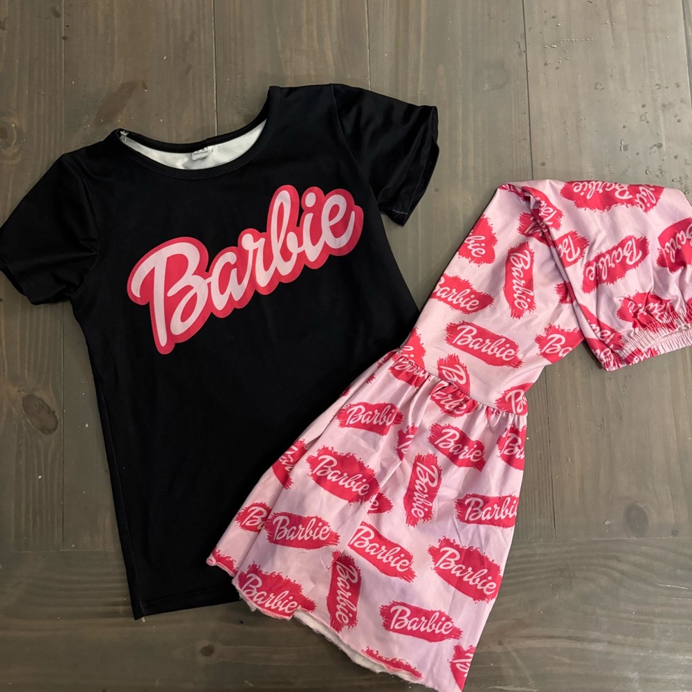Pre Owned Barbie Girls Flare Pant Outfit Hot Pink Black Size 4XL 8 9